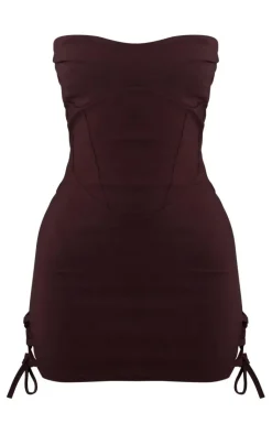 Petite Lace Up Detail Fitted Bodycon Dress-PrettyLittleThing
