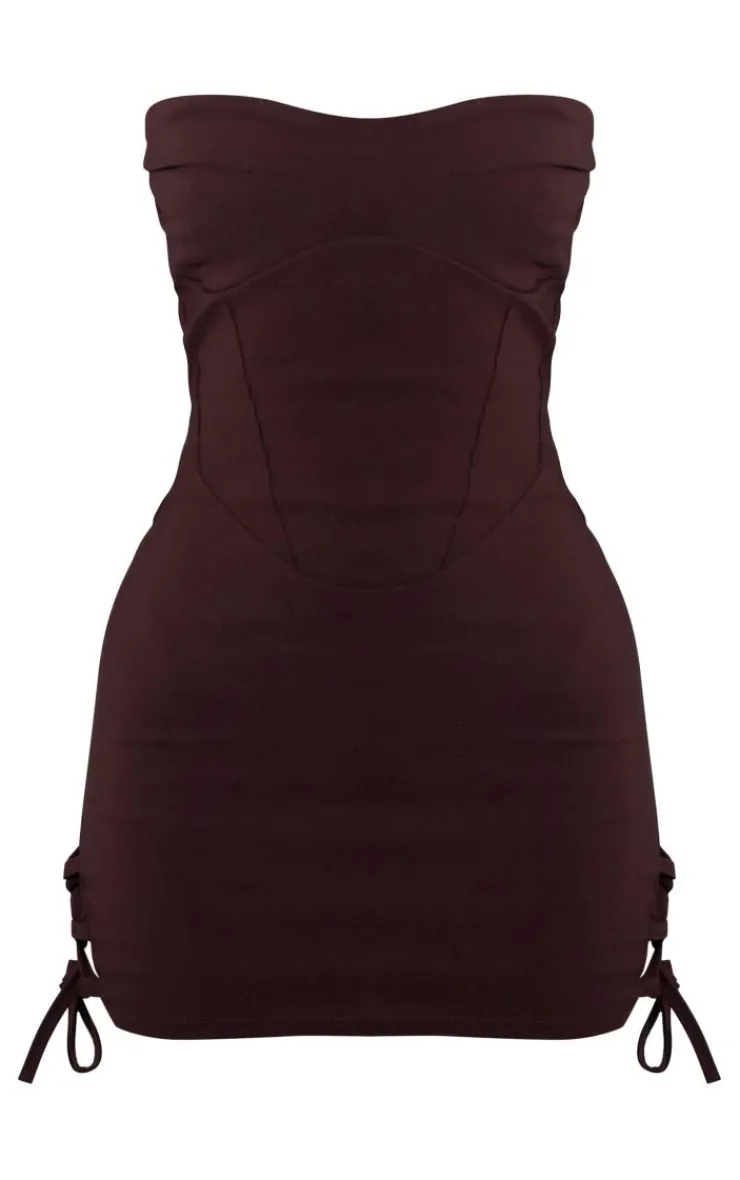 Petite Lace Up Detail Fitted Bodycon Dress-PrettyLittleThing