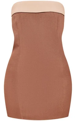 Petite Linen Look Contrast Fold Bodycon Dress-PrettyLittleThing Discount
