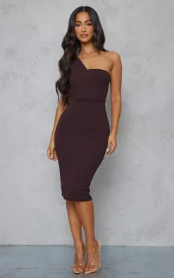 Petite Chocolate One Shoulder Drape Midi Dress-PrettyLittleThing Discount