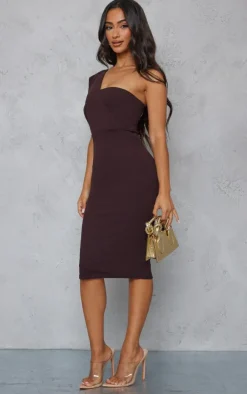 Petite Chocolate One Shoulder Drape Midi Dress-PrettyLittleThing Discount