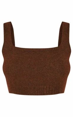 Clearance PrettyLittleThing Petite Rib Knit Crop Top Chocolate