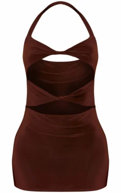 Petite Slinky Cut Out Halterneck Mini Dress-PrettyLittleThing New