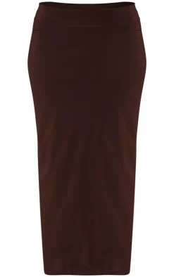 New PrettyLittleThing Petite Chocolate Slinky Low Waist Maxi Skirt Chocolate.