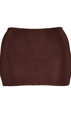 Outlet PrettyLittleThing Petite Slinky Low Rise Micro Mini Skirt Chocolate