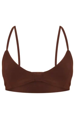 Discount PrettyLittleThing Petite Chocolate Slinky Strappy Bralet Chocolate.