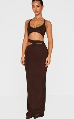 Outlet PrettyLittleThing Petite Slinky Strappy Crop Top Chocolate