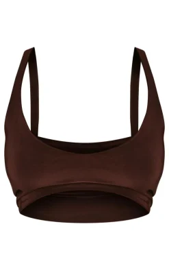 Outlet PrettyLittleThing Petite Slinky Strappy Crop Top Chocolate