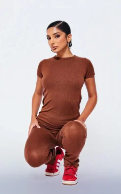 Petite Coffee Knitted Flared Pants