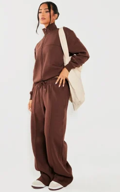 PrettyLittleThing Petite Seam Detail Zip Through Track Top Coffee