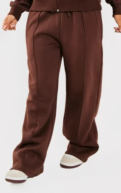 New PrettyLittleThing Petite Seam Detail Straight Leg Sweatpants Coffee