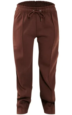 New PrettyLittleThing Petite Seam Detail Straight Leg Sweatpants Coffee