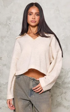 PrettyLittleThing Sweaters*Petite Blanket Stitch Detail Collar Knit Sweater