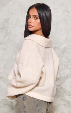 PrettyLittleThing Sweaters*Petite Blanket Stitch Detail Collar Knit Sweater