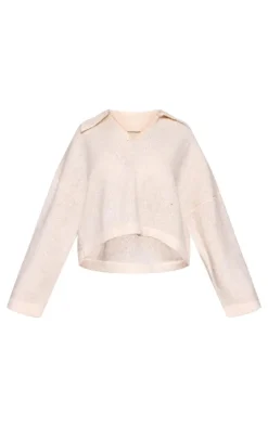 PrettyLittleThing Sweaters*Petite Blanket Stitch Detail Collar Knit Sweater