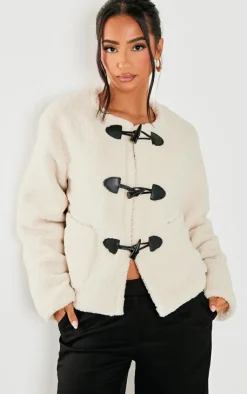 PrettyLittleThing Winter Coats & Jackets*Petite Borg Longline Clasp Detail Jacket