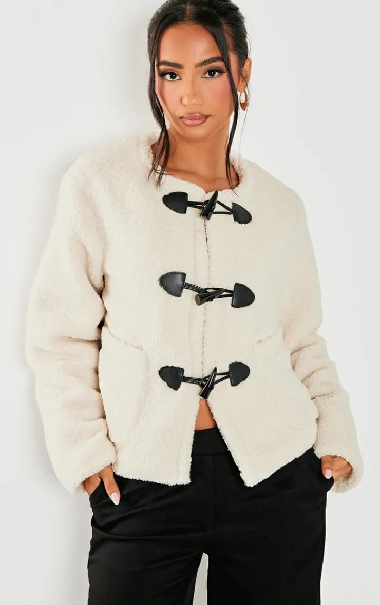 PrettyLittleThing Winter Coats & Jackets*Petite Borg Longline Clasp Detail Jacket