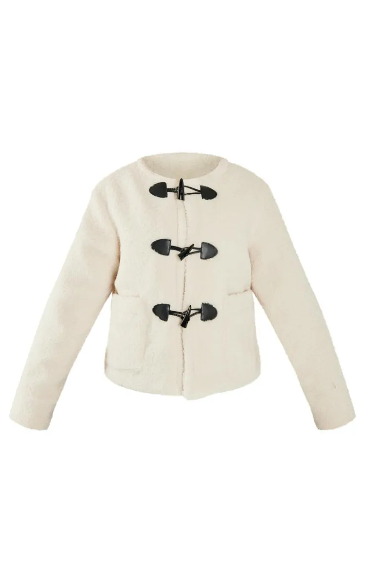 PrettyLittleThing Winter Coats & Jackets*Petite Borg Longline Clasp Detail Jacket