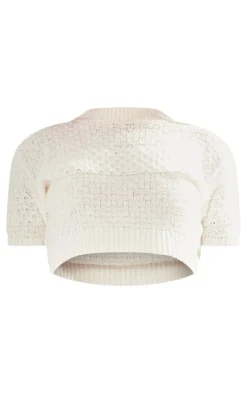 Clearance PrettyLittleThing Petite Boucle Cap Sleeve Crop Top Cream