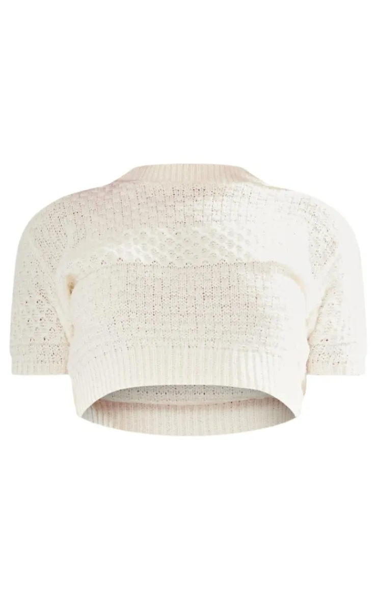 Clearance PrettyLittleThing Petite Boucle Cap Sleeve Crop Top Cream