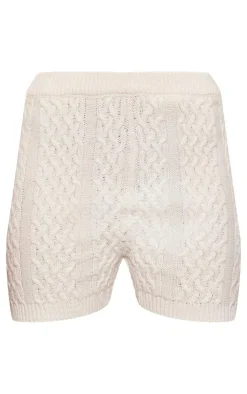 New PrettyLittleThing Petite Cable Knit Shorts Cream
