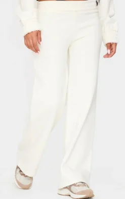 Discount PrettyLittleThing Petite Contrast Detail Straight Leg Sweatpants Cream