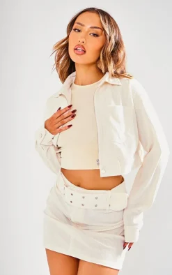 Discount PrettyLittleThing Petite Corduroy Pocket Mini Skirt Cream