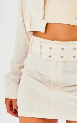 Discount PrettyLittleThing Petite Corduroy Pocket Mini Skirt Cream