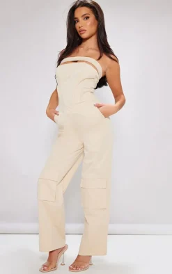 Petite Cream Corset Detail Cargo Jumpsuit