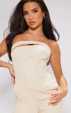 Petite Cream Corset Detail Cargo Jumpsuit