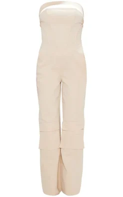 Petite Cream Corset Detail Cargo Jumpsuit