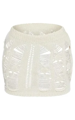 PrettyLittleThing Petite Crochet Knit Mini Skirt Cream