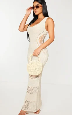 Petite Crochet Plunged Maxi Dress-PrettyLittleThing Online