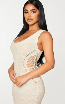 Petite Crochet Plunged Maxi Dress-PrettyLittleThing Online