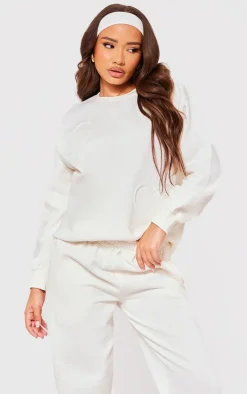 Petite Cream Embossed Heart Detail Sweatshirt