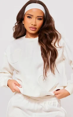 Petite Cream Embossed Heart Detail Sweatshirt