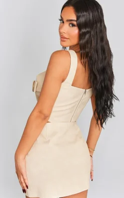 Best PrettyLittleThing Petite Faux Leather Buckle Detail Corset Top Cream