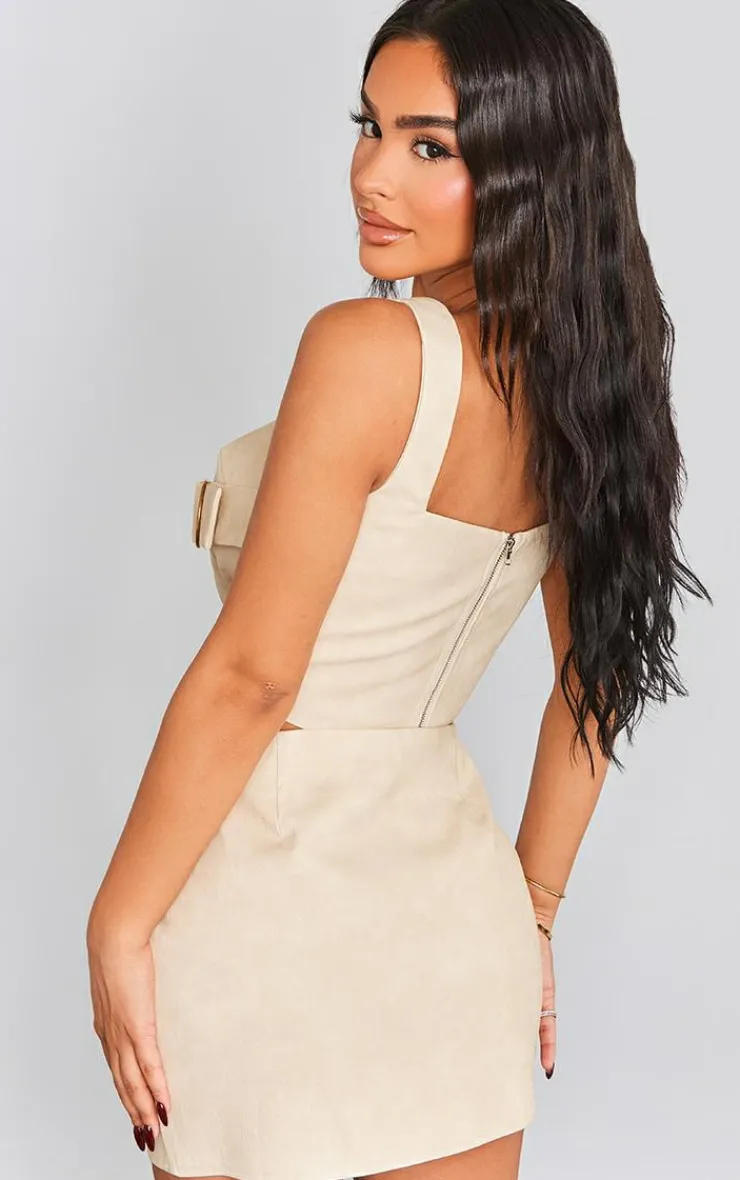 Best PrettyLittleThing Petite Faux Leather Buckle Detail Corset Top Cream