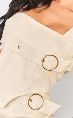 Best PrettyLittleThing Petite Faux Leather Buckle Detail Corset Top Cream