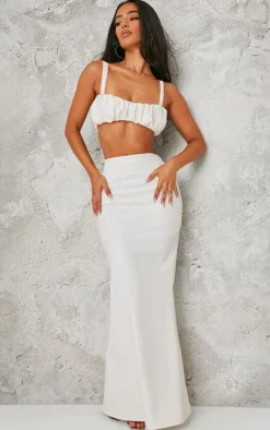 Hot PrettyLittleThing Petite Faux Leather Ruched Bralet Cream