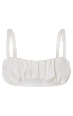Hot PrettyLittleThing Petite Faux Leather Ruched Bralet Cream
