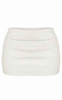 Outlet PrettyLittleThing Petite Faux Leather Ruched Mini Skirt Cream
