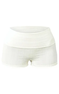 Outlet PrettyLittleThing Petite Foldover Pointelle Contour Hotpants Cream