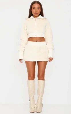 Discount PrettyLittleThing Petite Fur Mini Skirt Cream