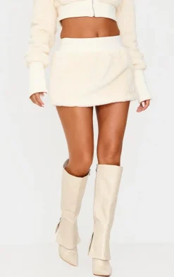 Discount PrettyLittleThing Petite Fur Mini Skirt Cream