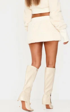 Discount PrettyLittleThing Petite Fur Mini Skirt Cream