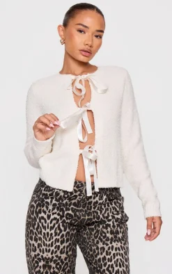 PrettyLittleThing Cardigans*Petite Knit Open Cardigan With Ribbon Details