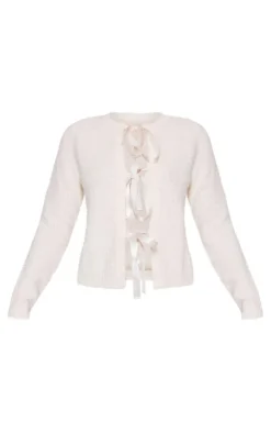 PrettyLittleThing Cardigans*Petite Knit Open Cardigan With Ribbon Details