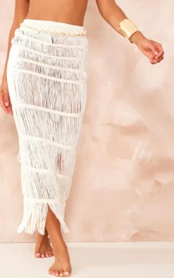 Petite Cream Knit Tassel Detail Maxi Skirt