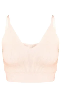 Discount PrettyLittleThing Petite Knitted Crop Top Cream